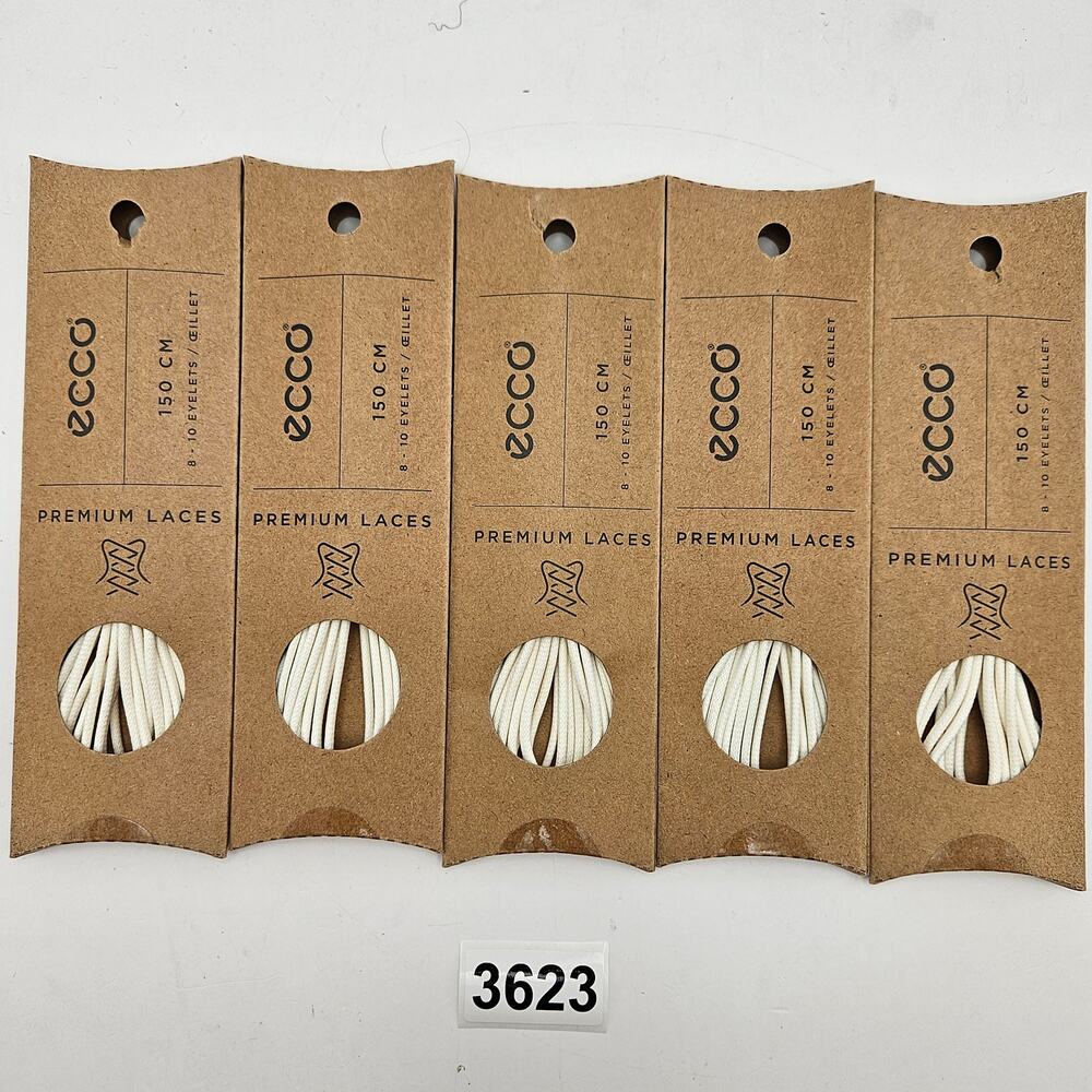 LOT OF 5 - ECCO PREMIUM LACES 150CM WHITE ROUND NIB 1X5 PAIRS